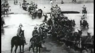 Mounted troops and a supply convoy crossing the Vaal River in South Africa, c1900