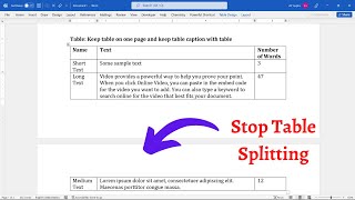 [Solved] Keep table on One page in Ms Word and keep caption with table on same page