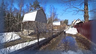 Russia 2018: Spring walk in my dacha community. House for sale, dog hunters \u0026 muddy roads