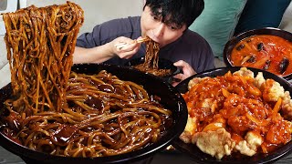 Jjajangmyeon (black bean noodles), Tangsuyuk (spicy fried meat) MUKBANG REALSOUND ASMR EATINGSHOW