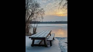 凍った湖と冬の夕日、木製ベンチで過ごすひととき❄️🌅4 Frozen Lake and Winter Sunset: A Quiet Bench Moment #shorts