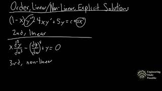 Order, Linear/Nonlinear, Explicit solution Problems - Differential Equations