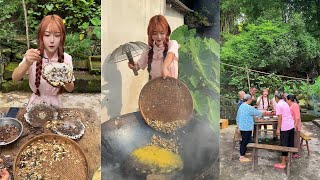 I went back to the village to help my aunt make spicy bee pupae