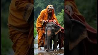 Grandmother sheltering to elephant from the rain👍 | shorts #elephant #love #animals #viralvideo #ai