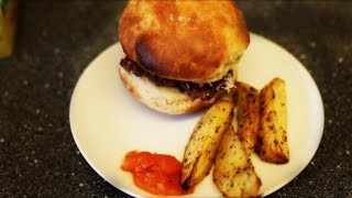 Inshi's Burger with Potato Wedges and Homemade Tomato Sauce