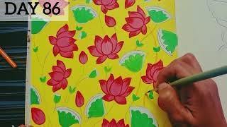 Day 86 || Lotus Pichwai Painting for beginners|| Acrylic Painting Tutorial #art #trending