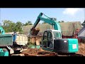 sk135sr 1e yy02 03330 up kobelco excavator filling tipper truck with soil part 1