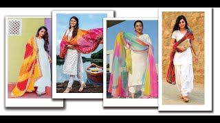 White Salwar Kameez with Colorful Dupatta