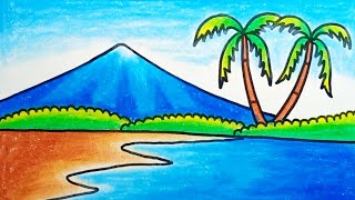 How To Draw Beach Scenery Easy Step By Step |Drawing Easy Scenery