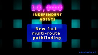 Fast Multirouting Dynamic Pathfinding for 10,000 Agents. Swarm navigation test