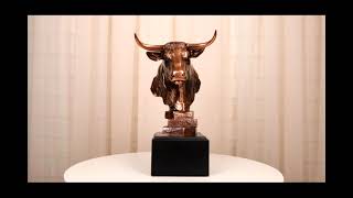 Ebros Wildlife Bull Bust Statue On Base Bronze Electroplated Figurine Stock Market