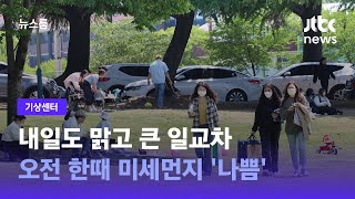 [기상센터] 내일도 맑고 큰 일교차…오전한때 미세먼지 '나쁨' / JTBC 뉴스룸