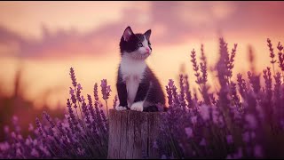 Relaxing Jazz Music with Cute Kitten in Lavender Fields | Calm, Uplifting Background Music 😺🎵🎧💕