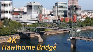 🚢😊Relaxing, Boat Going Under the Hawthorne Bridge, 4k Drone Video, DJI Air 3 - Portland, OR