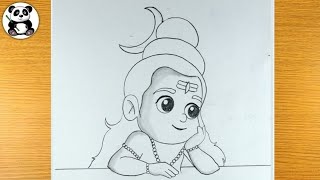 Cute baby Bholenath pencil sketch | Mahadev drawing