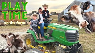 Little Cowboys Wrangle New Bull Cows to the Farm!!! Tractor / Kids / Rodeo / Cattle / Longhorn /Boys