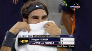 Federer Smiles Crazy Dance - US Open 2011