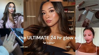 the ULTIMATE 24 hour glow up (self tan, everything shower, hair care, nails, skincare, DIY brows)