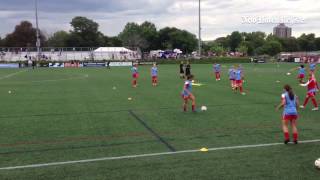World Cup star Julie Johnston (8) of Chicago Red Stars goes through drill before Wednesday's NWSL ga