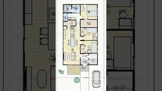 家族で住む平屋の間取り30坪3ldkキッチンダイニング一直線