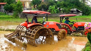 Strongly tractor Kubota L5018VN skillfully plow the field for farming | Farmer Machine tractor work