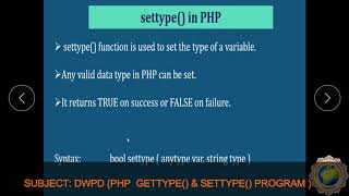 UNIT 2 PHP GETTYPE & SETTYPE