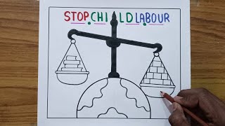 Stop Child Labour Poster Drawing/ World Day Against Child Labour Drawing/ labour Day Drawing Easy