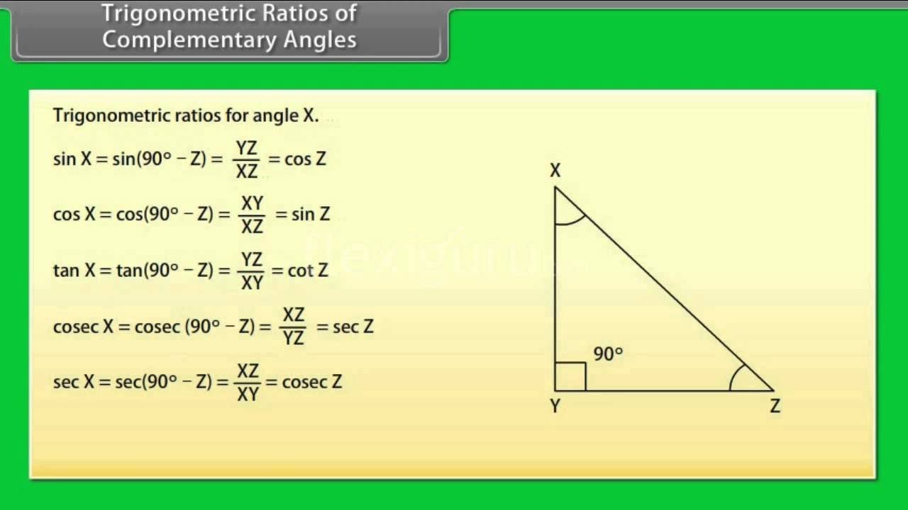 Trigonometric Ratios Of Complementary Angles : Maths Class 10th CBSE ...