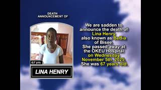Lina Henry ~ Short Obituary