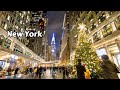 New York Christmas Walk - Saks fifth avenue light show - NYC Night Walk 4k - manhattan USA