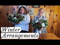 Winter Table Arrangements | foraged greens and store bought flowers