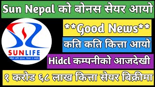 Sun Nepal Life insurance Bonus | Hidcl promoter share auction | Upcoming IPO in Nepal