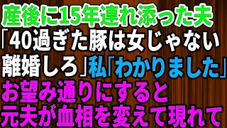 【スカッとする話】産後に15年連れ添った夫が突然離婚を言い出した「40過ぎた豚は女じゃない！離婚するか？」私「本当にいいのね」→お望み通りにすると後日、元夫が血相変えて現れて