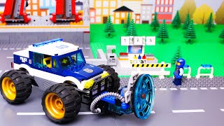 LEGO Cars and Trucks Experemental Garbage truck, police car and bulldozer racing car Video for Kids