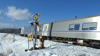 【根室線】芽室28号踏切を2023年2月7日撮影に来ました　キハ261系（JR北海道）特急おおぞら・特急とかち・DECMO（JR北海道H100形）・DF200（JR貨物）