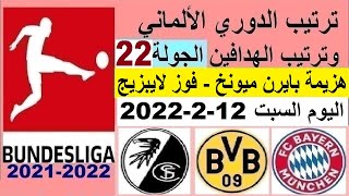 ترتيب الدوري الالماني وترتيب الهدافين اليوم السبت 12-2-2022 الجولة 22 - هزيمة بايرن ميونخ