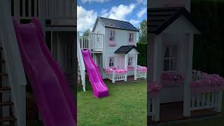 Custom Two Story Kids Playhouse with Slide and Climbing Wall
