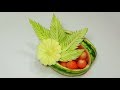 #207 How to make a watermelon basket with leaves & flower - Carving garnish tutorial for beginners