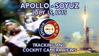 APOLLO-SOYUZ: Cockpit \u0026 Tracking Launch Camera Views (1975/7/15) Saturn IB, Slayton, Brand, Stafford