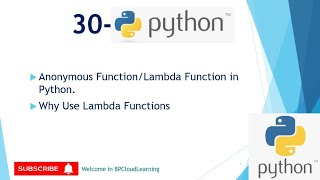 30- Anonymous Function || Lambda Function in Python in Hindi