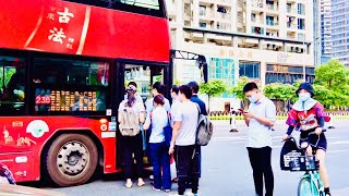 【4K】广州双层巴士游, 由龙口东路到珠江新城冼村站. Guangzhou bus ride. August 2021.