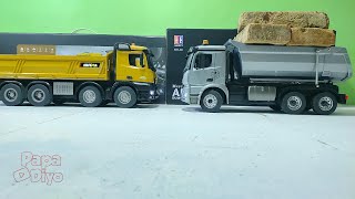 Review RC Truck Dump Huina 1536 vs Truck Dump Mercedes benz Double E e590