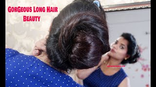 Fashion & Hair Style | Bun Making Using Hair Stick | Blue Dress & Long Hair Style | Rapunzel Varsha