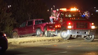 Crews respond after pickup truck crashes in northwest OKC