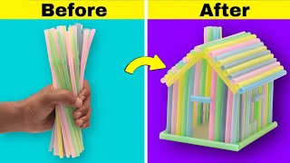 Diy mini house from drinking straw || How to make mini house from drinking straw