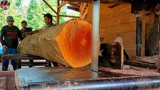 Amazing! Solid and hard stone Meranti wood sawmill to process 3'⁵×20 Cm thick board