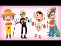 المهن للأطفال | رائد الفضاء - الاطفائي - المزارع - عامل النظافة