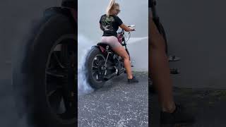 Blonde Girl Burnout on Harley Davidson Sportster 883 🔥💨💨