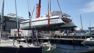 Removing the antifoul on our catana 42s cruising catamaran