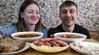 МУКБАНГ СБОРНАЯ СОЛЯНКА | MUKBANG DELICIOUS MEAT SOLYANKA russian food | #solyanka #солянка